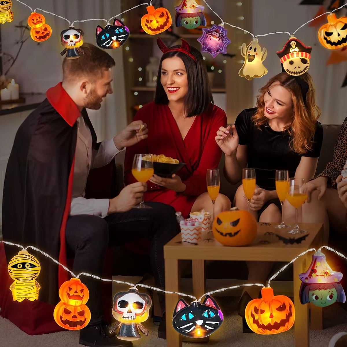 1PC 10/20/30 LED Halloween Pumpkin&Bat&Ghost&Cat&Spider&Pirate &Witch&Mummy Shape String Lights for Home Garden Halloween Decor