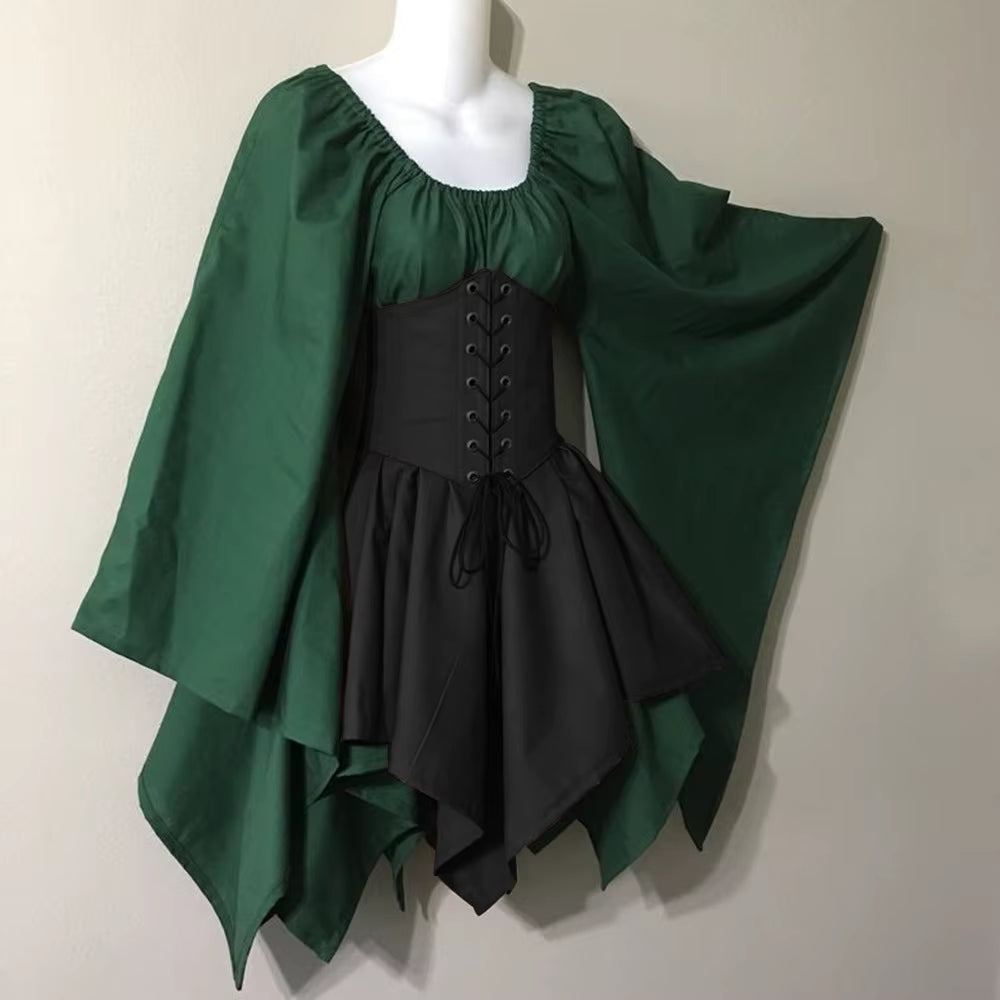 Halloween Cosplay Palace Victoria Medieval Vintage Fairy Elf Costume for Women Princess Bandage Christmas Ptachwork Party Dress