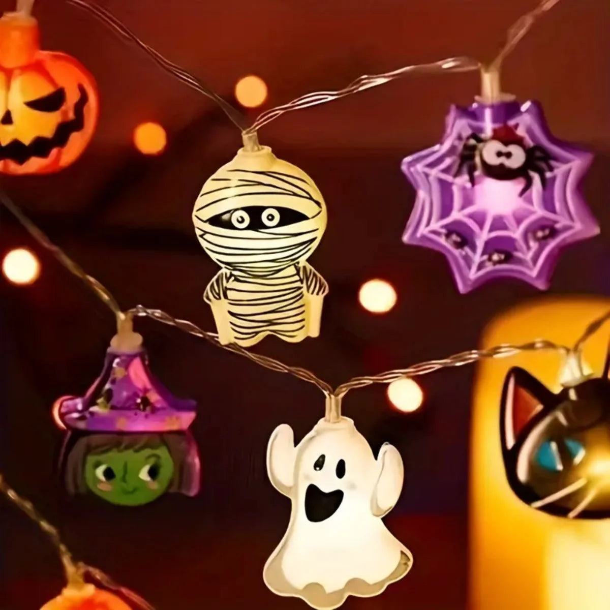 1PC 10/20/30 LED Halloween Pumpkin&Bat&Ghost&Cat&Spider&Pirate &Witch&Mummy Shape String Lights for Home Garden Halloween Decor