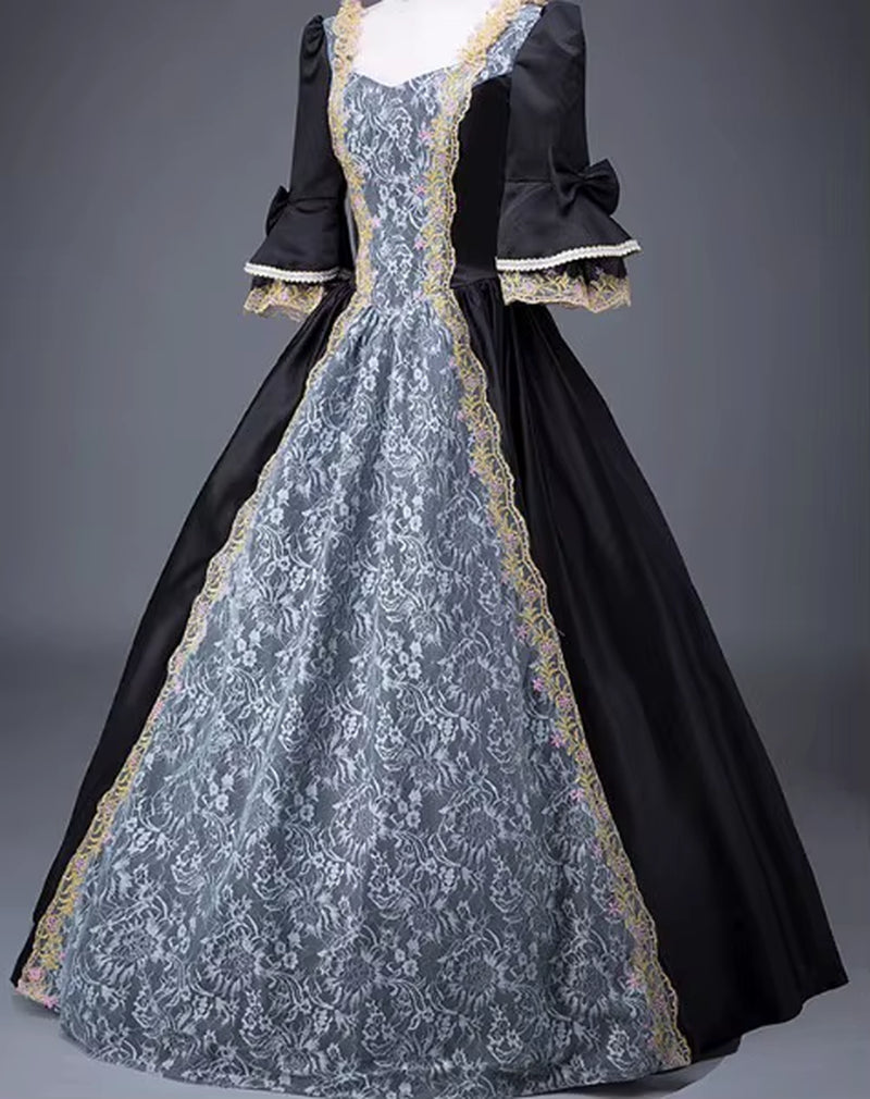 18Th Century Medieval Women High Waist Half Sleeve Ball Gowns Princess Lace Patchwork Satin Dress Queen Renaissance Costume