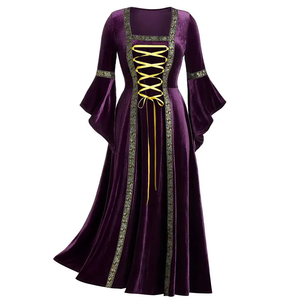 Halloween Women Dress Costumes for Women Long Sleeve Medieval Cosplay Vintage Vampire Witch Victorian Gothi Bandage Dress
