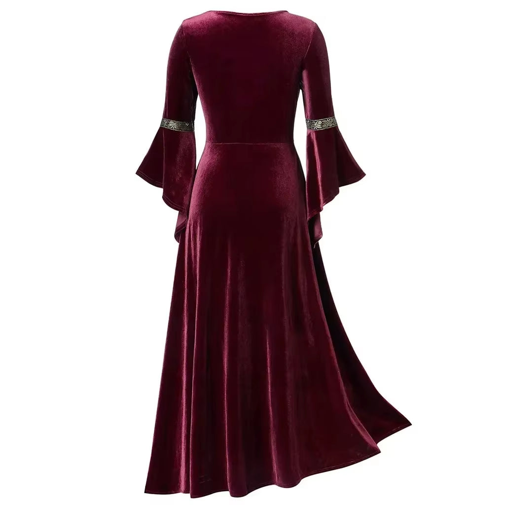 Halloween Women Dress Costumes for Women Long Sleeve Medieval Cosplay Vintage Vampire Witch Victorian Gothi Bandage Dress