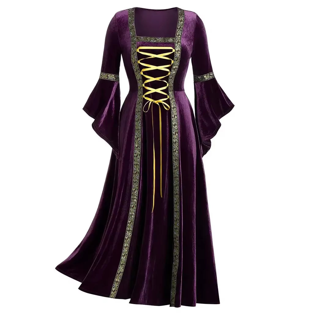 Halloween Women Dress Costumes for Women Long Sleeve Medieval Cosplay Vintage Vampire Witch Victorian Gothi Bandage Dress
