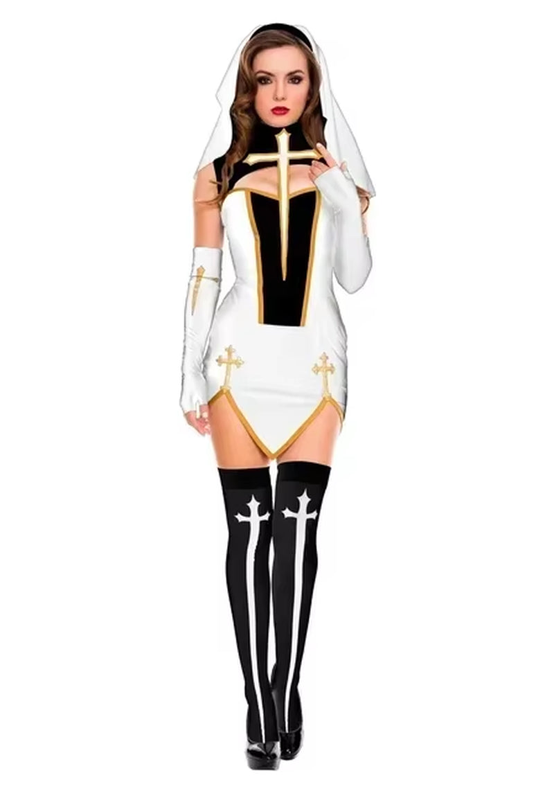 Women'S Sexy Nun Cosplay Costume Carnival Halloween Fantasia Fancy Dress