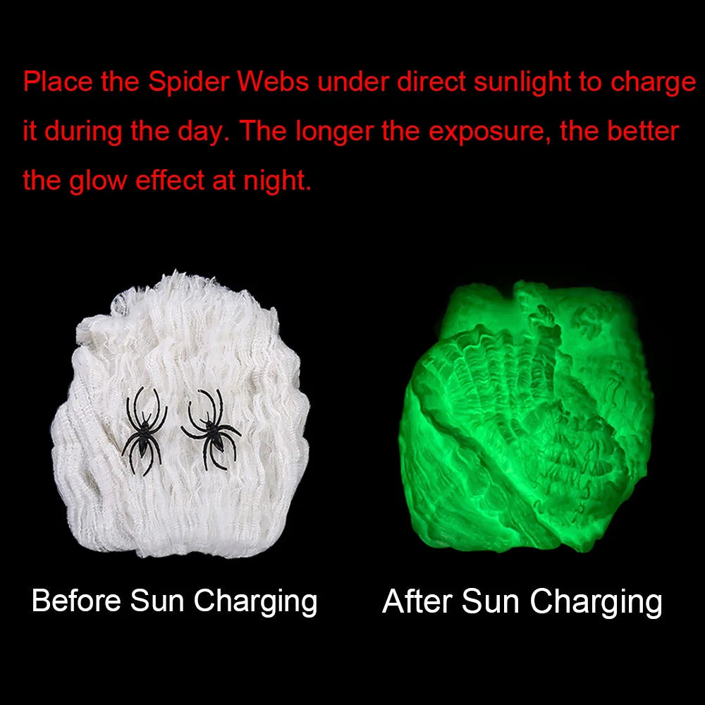 Halloween Fluorescent Spider Webs,Glow in the Dark Spider Webs,Halloween Cobweb,Outdoor Horror Decorations