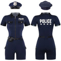 Women Police Cop Costume Policewomen Halloween Cosplay Suit Police Officer Uniform Short Sleeve Jumpsuit with Belt Purse Hat