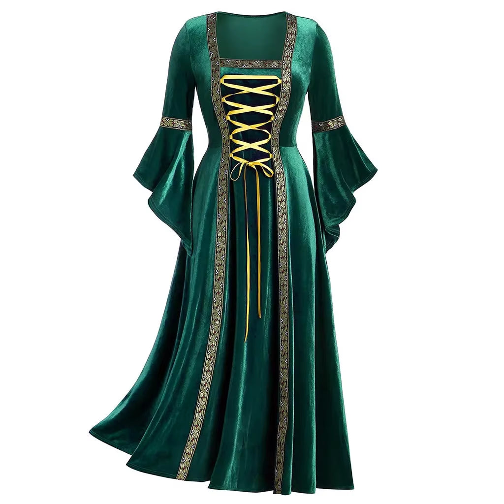 Halloween Women Dress Costumes for Women Long Sleeve Medieval Cosplay Vintage Vampire Witch Victorian Gothi Bandage Dress