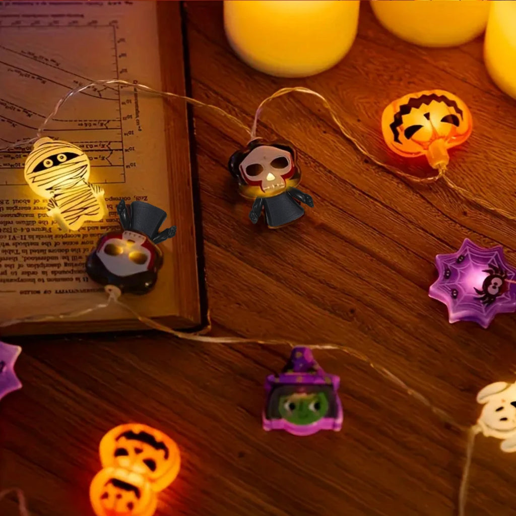 1PC 10/20/30 LED Halloween Pumpkin&Bat&Ghost&Cat&Spider&Pirate &Witch&Mummy Shape String Lights for Home Garden Halloween Decor