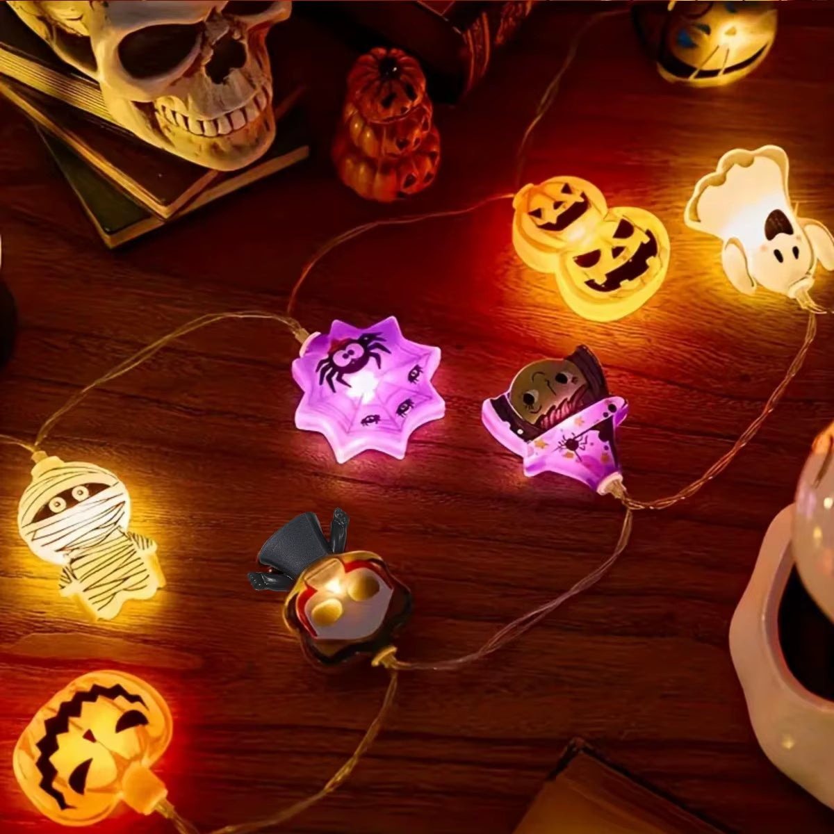 1PC 10/20/30 LED Halloween Pumpkin&Bat&Ghost&Cat&Spider&Pirate &Witch&Mummy Shape String Lights for Home Garden Halloween Decor