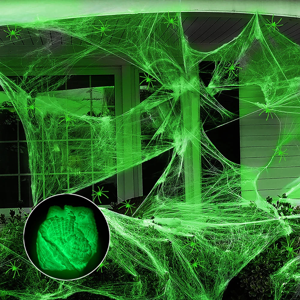 Halloween Fluorescent Spider Webs,Glow in the Dark Spider Webs,Halloween Cobweb,Outdoor Horror Decorations