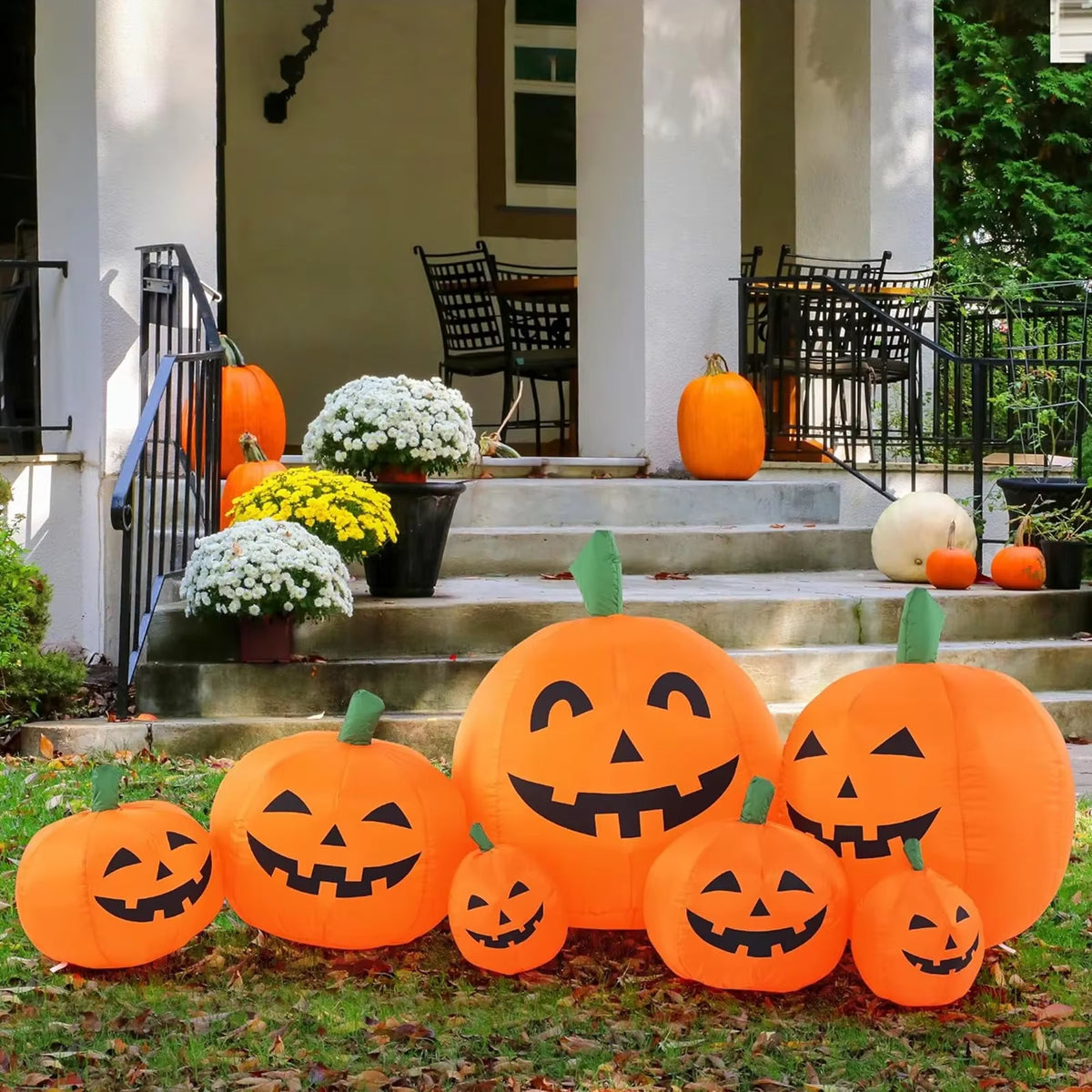 2.2M/7.5FT Inflatable Toy Halloween Pumpkin Pile Outdoor Decoration Halloween Festival 7 Pumpkins Built-In LED Light Garden Prop
