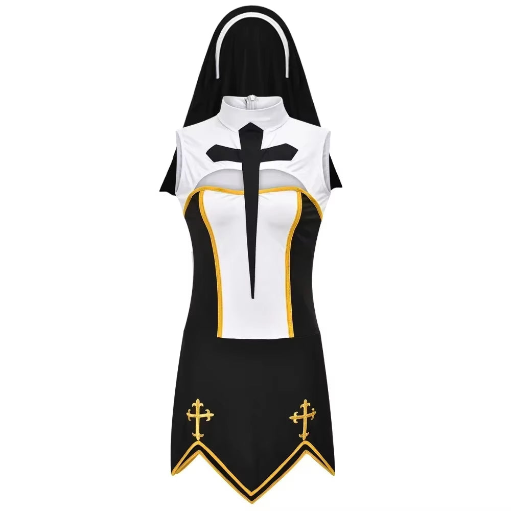 Women'S Sexy Nun Cosplay Costume Carnival Halloween Fantasia Fancy Dress