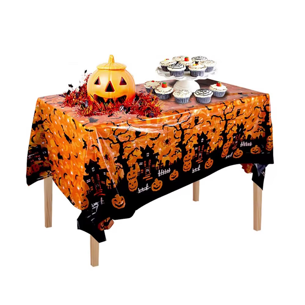 Halloween Decoration Tablecloth,Disposable Pumpkin Spider Web Bat Plastic Table Cover,Halloween Party Home Table Decor