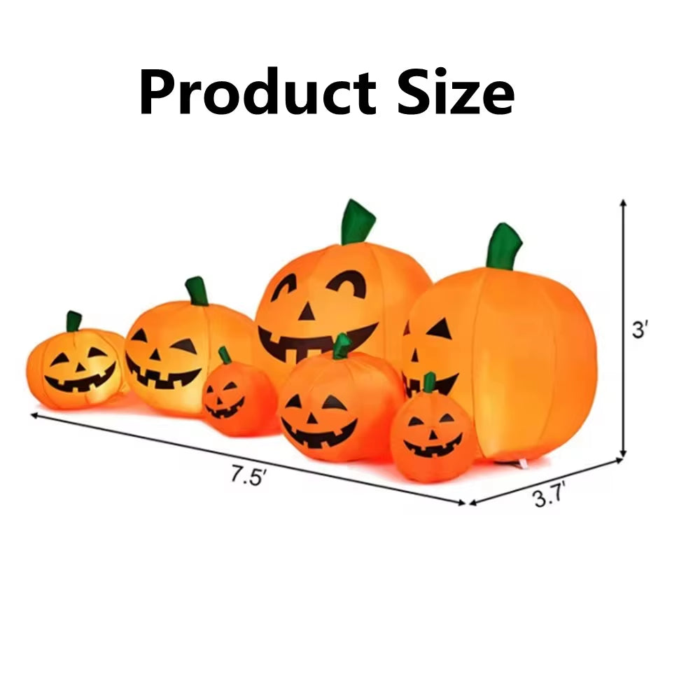 2.2M/7.5FT Inflatable Toy Halloween Pumpkin Pile Outdoor Decoration Halloween Festival 7 Pumpkins Built-In LED Light Garden Prop