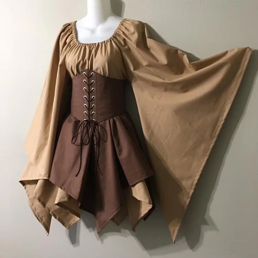 Halloween Cosplay Palace Victoria Medieval Vintage Fairy Elf Costume for Women Princess Bandage Christmas Ptachwork Party Dress