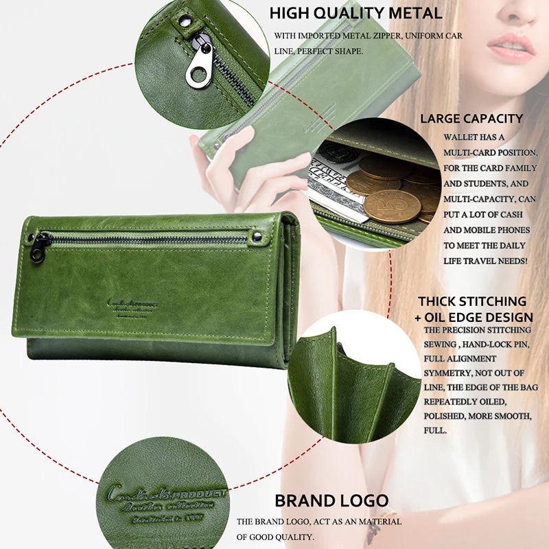 Billetera mujer verde larga