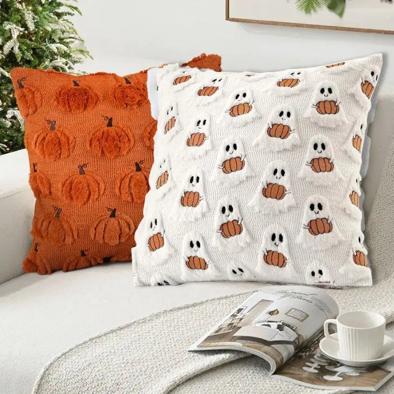 Funda de cojín fantasma y calabaza