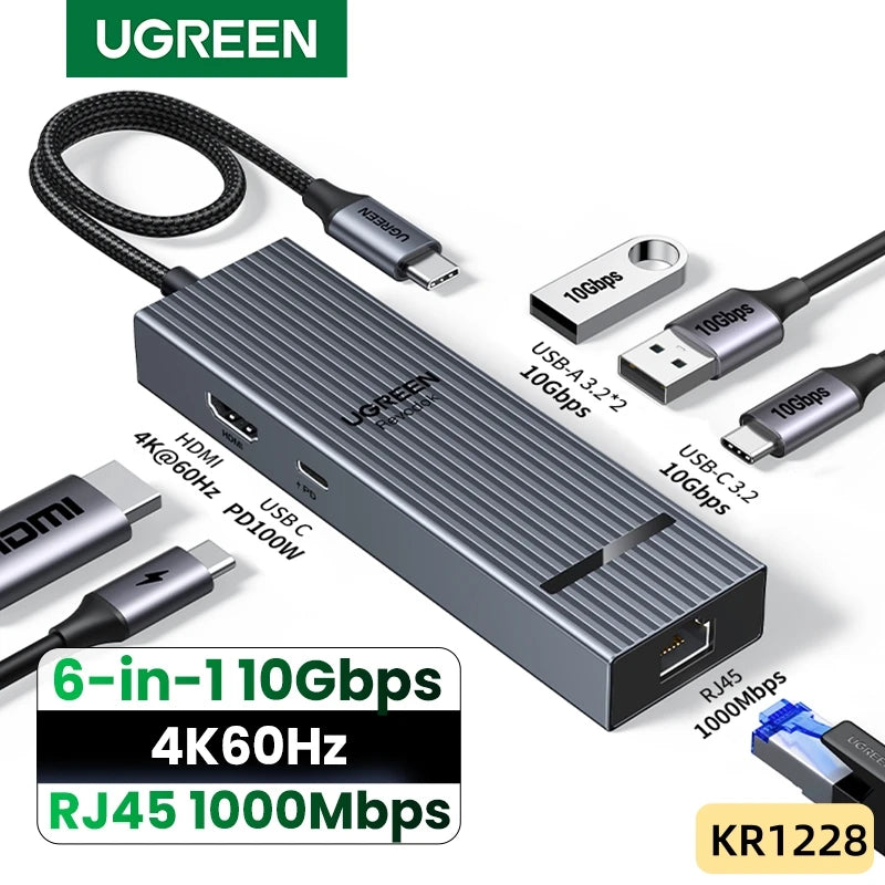 Hub USB-C Aluminio 6 en 1