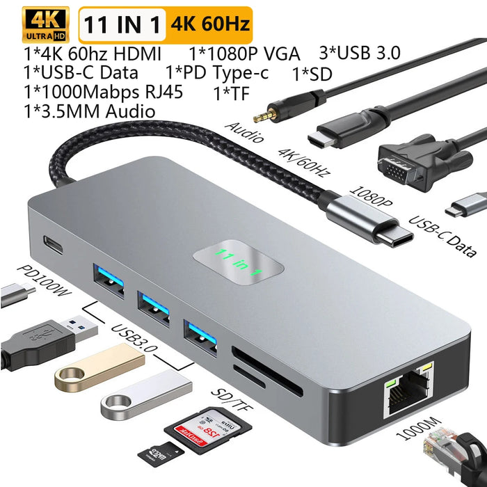 Adaptador USB-C 11 en 1 HDMI VGA