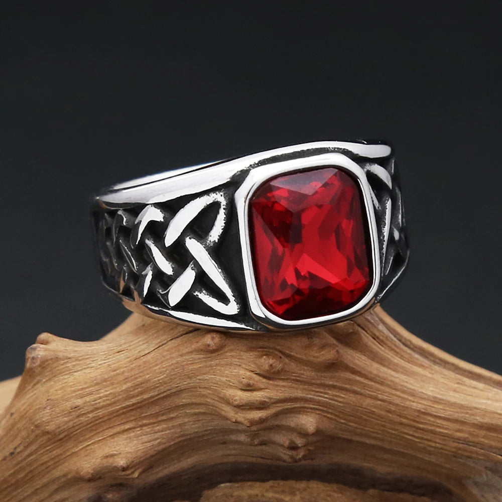 Anillo de sello de piedra roja cuadrada vintage