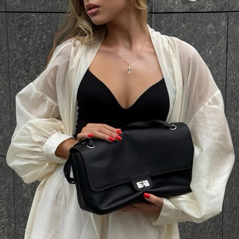 Bolso de mano de cuero suave para mujer