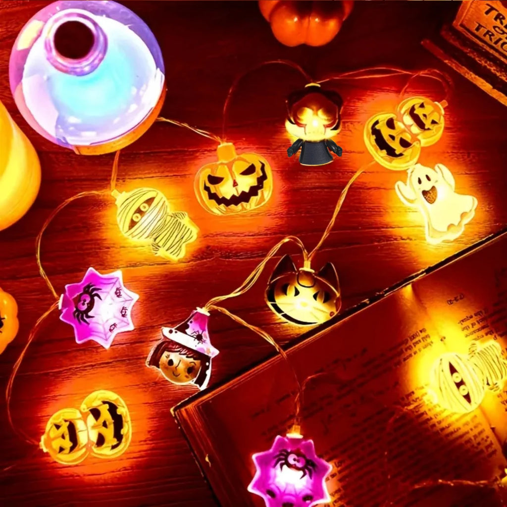 1PC 10/20/30 LED Halloween Pumpkin&Bat&Ghost&Cat&Spider&Pirate &Witch&Mummy Shape String Lights for Home Garden Halloween Decor