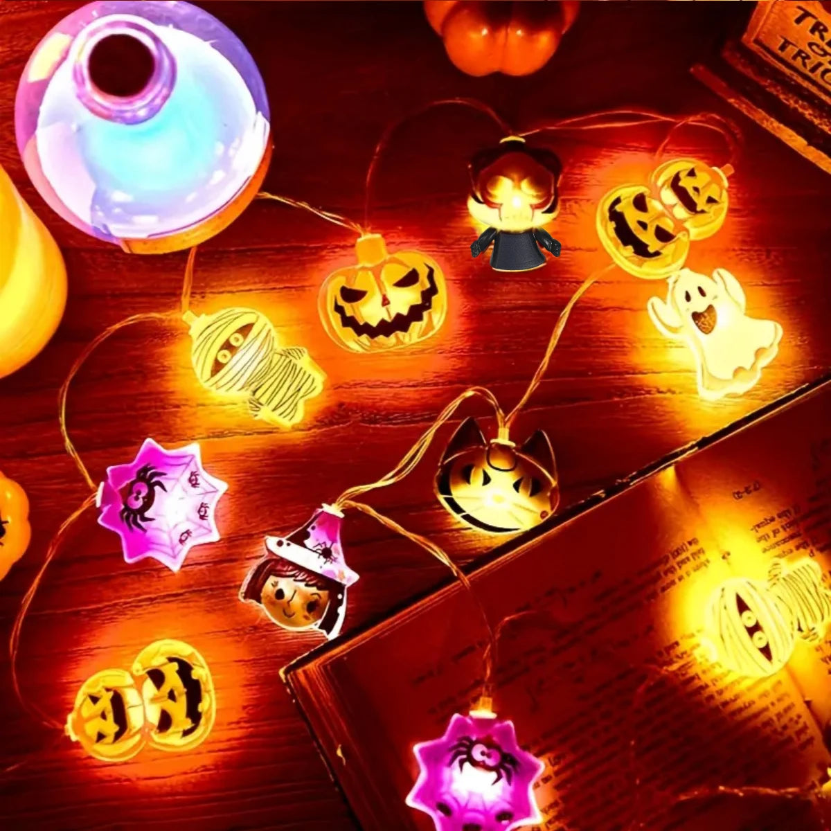 1PC 10/20/30 LED Halloween Pumpkin&Bat&Ghost&Cat&Spider&Pirate &Witch&Mummy Shape String Lights for Home Garden Halloween Decor