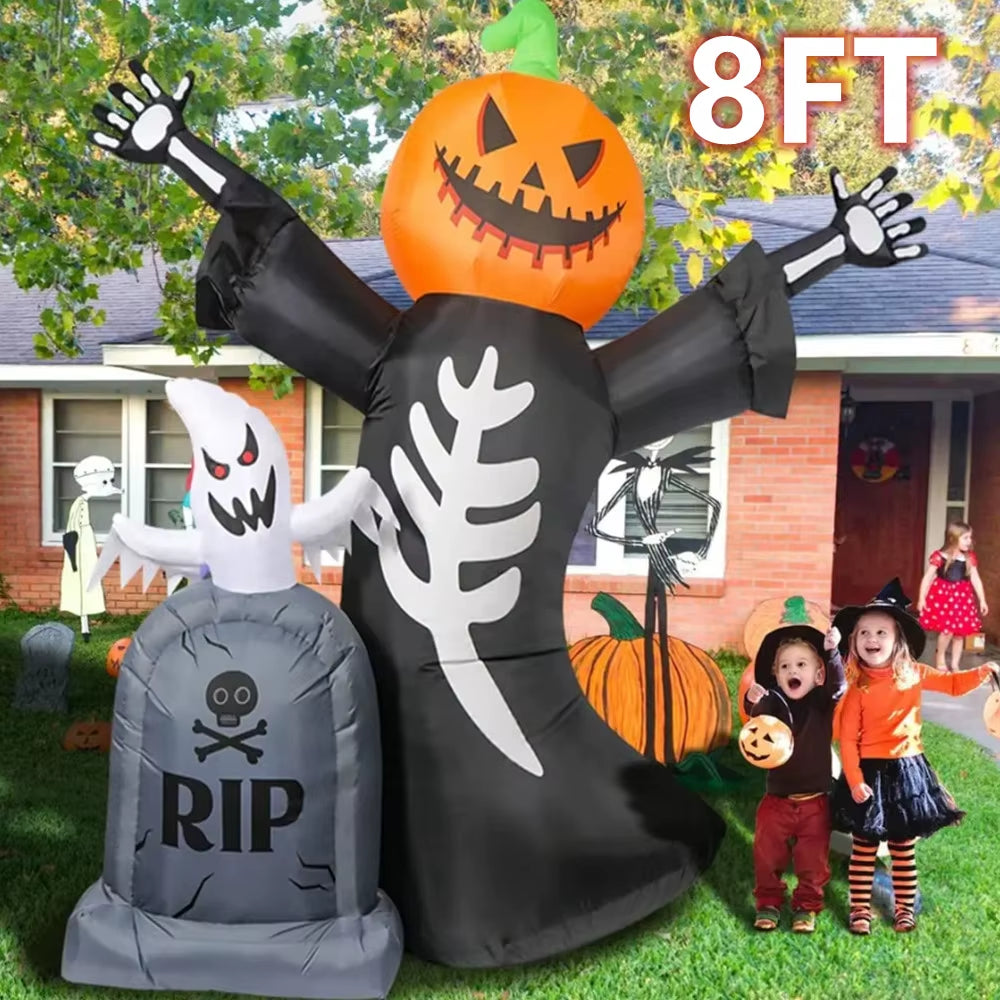 5/8FT Inflatable Halloween Decor Tombstone Ghost Pumpkin Skull Decoration Outdoor Horror House Yard Garden Props Halloween Party