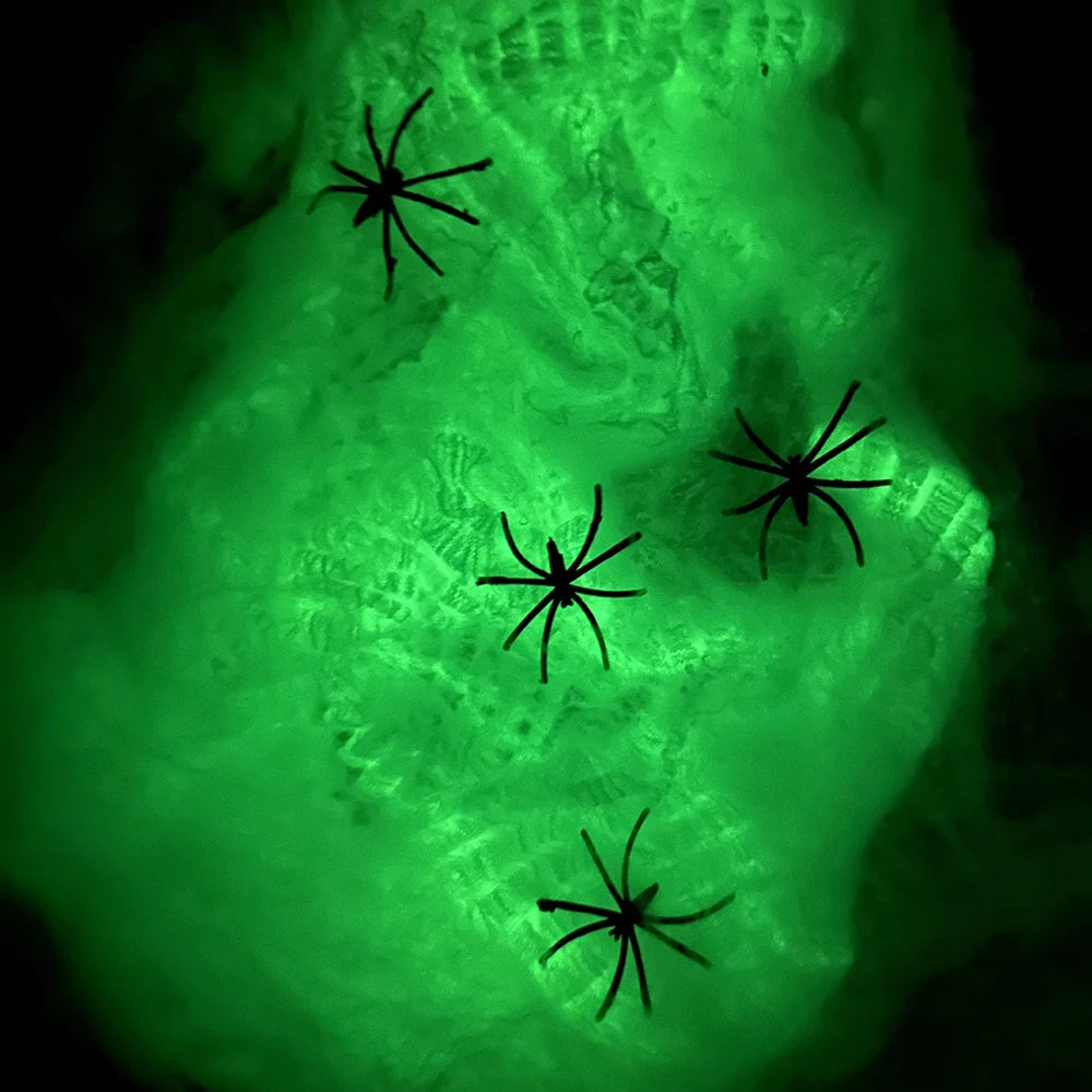 Halloween Fluorescent Spider Webs,Glow in the Dark Spider Webs,Halloween Cobweb,Outdoor Horror Decorations