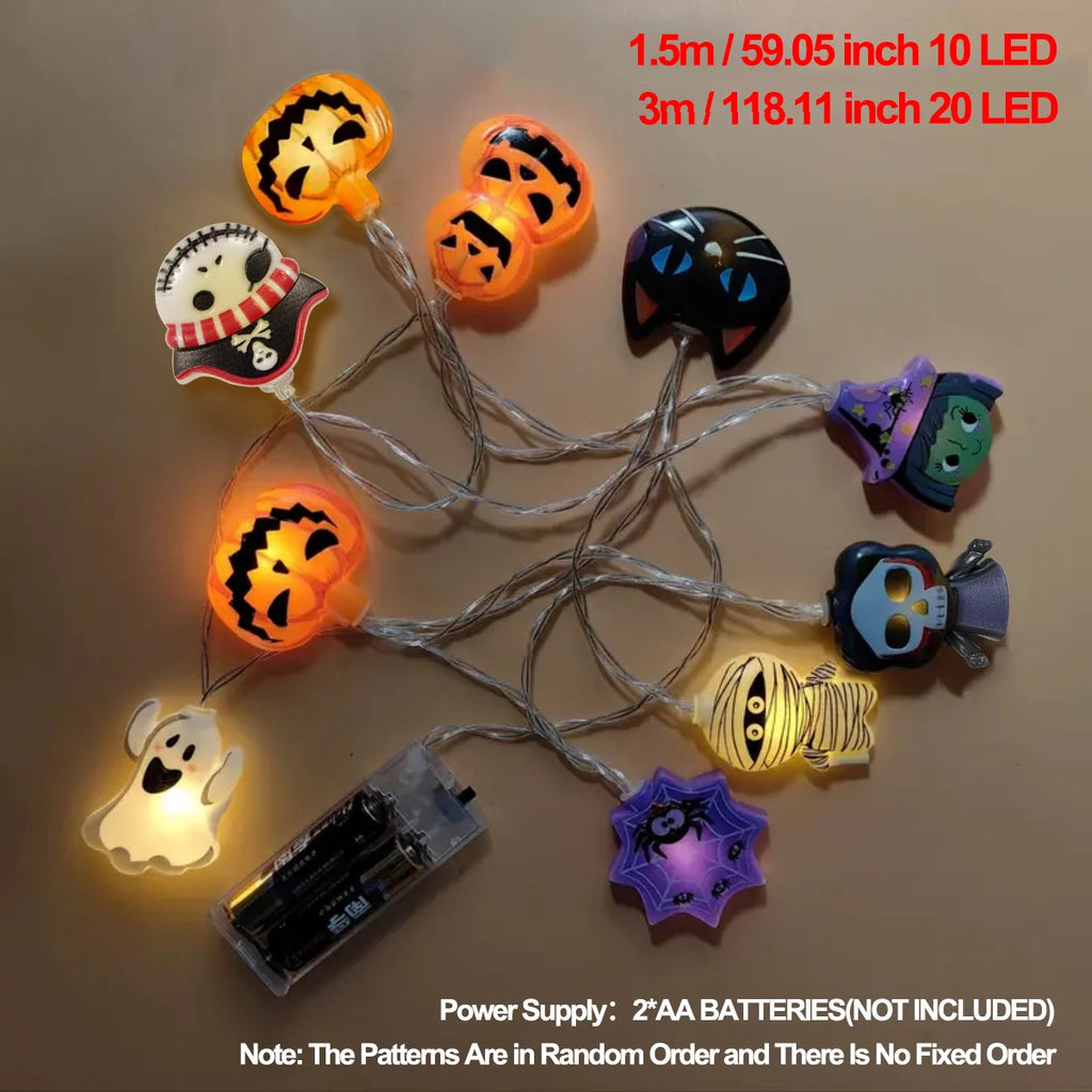 1PC 10/20/30 LED Halloween Pumpkin&Bat&Ghost&Cat&Spider&Pirate &Witch&Mummy Shape String Lights for Home Garden Halloween Decor
