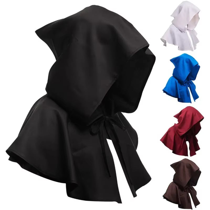 1Pc Halloween Cosplay Death Cape Short Hooded Cloak Wizard Witch Costumes Vampire Devil Wizard Black Cape Cowl Party Accessories