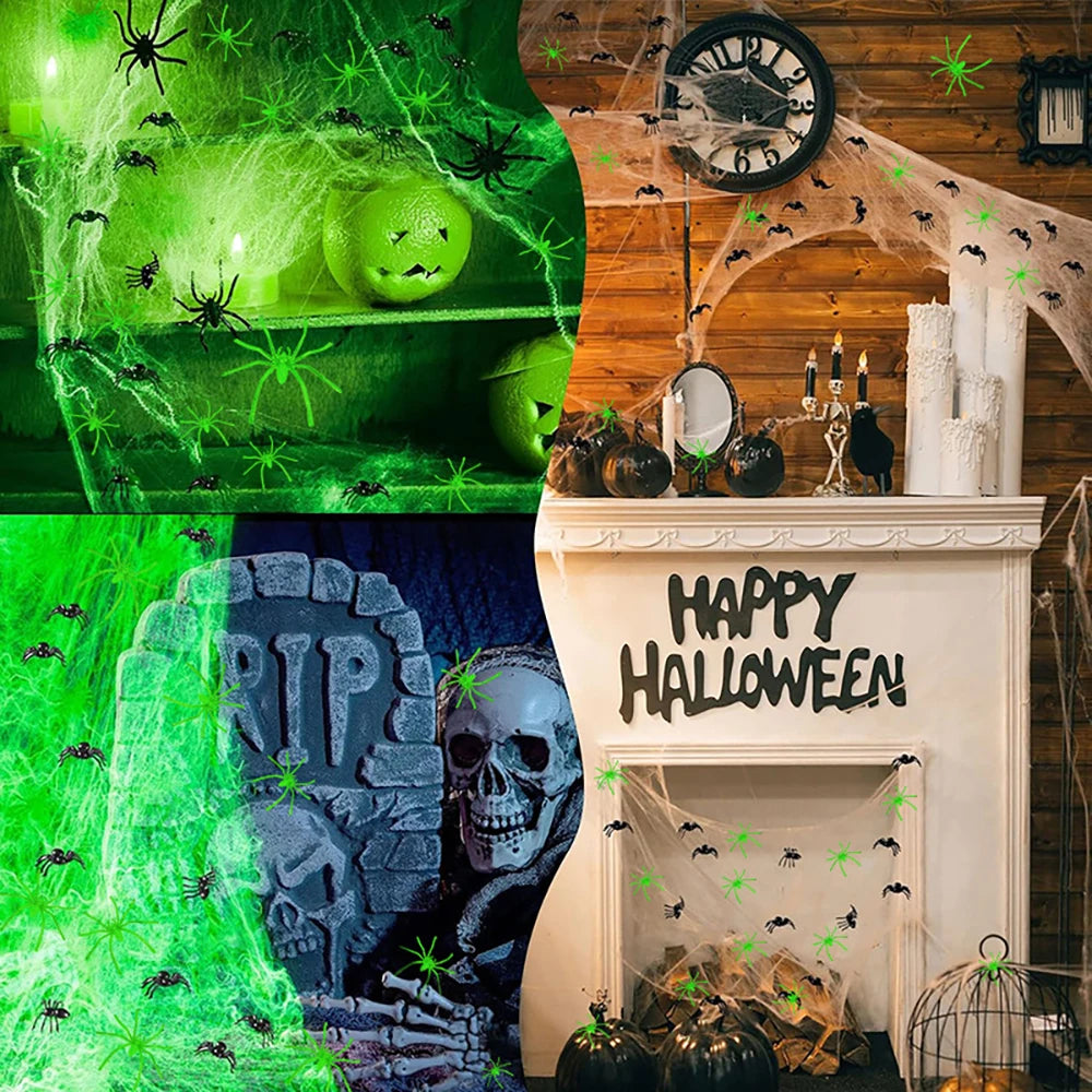 Halloween Fluorescent Spider Webs,Glow in the Dark Spider Webs,Halloween Cobweb,Outdoor Horror Decorations