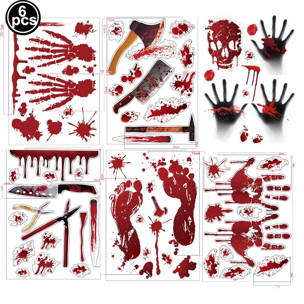Halloween Wall Doors Windows Stickers Blood Handprint Footprint Skull Pattern Halloween Party Scene Decor Supplies Horror Props