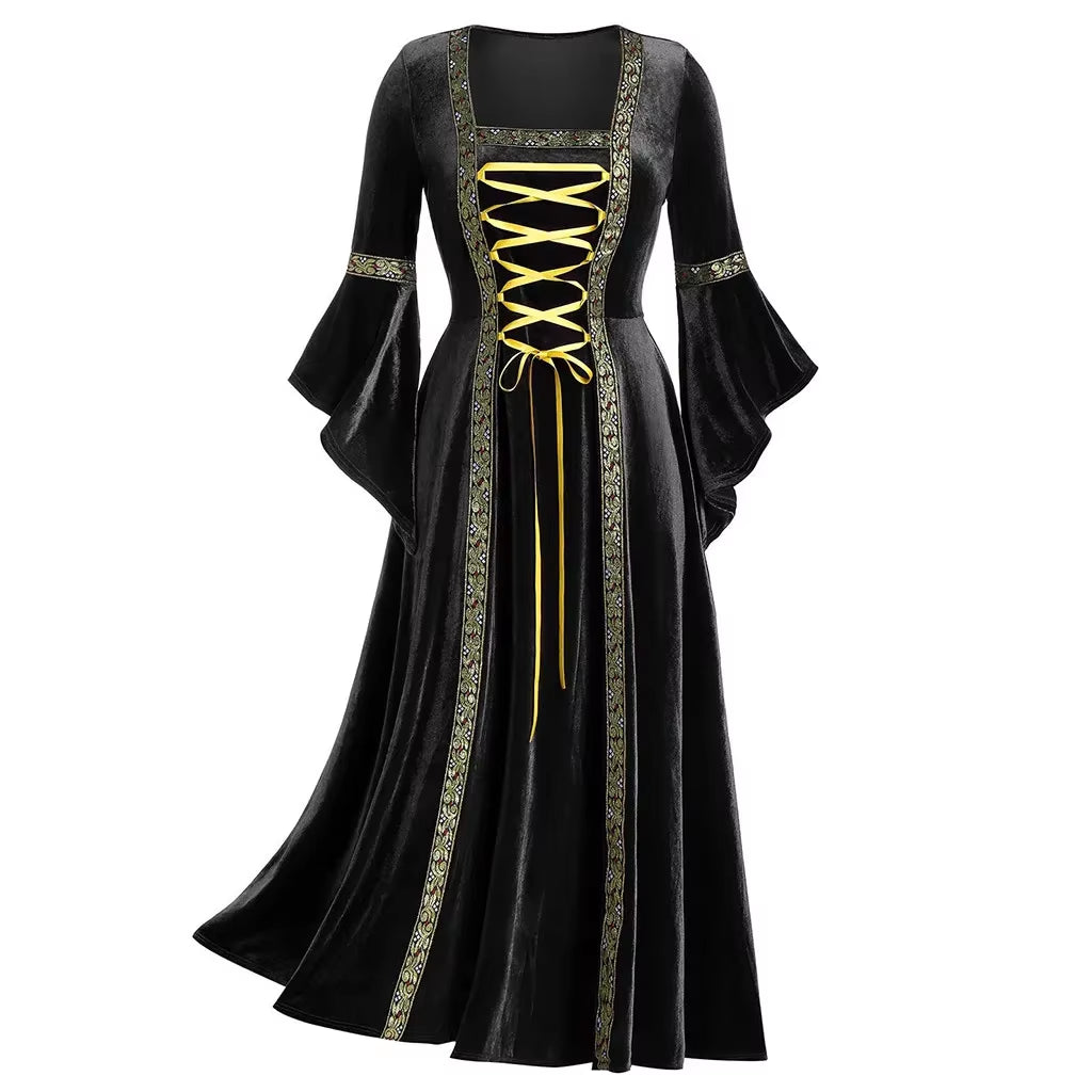 Halloween Women Dress Costumes for Women Long Sleeve Medieval Cosplay Vintage Vampire Witch Victorian Gothi Bandage Dress