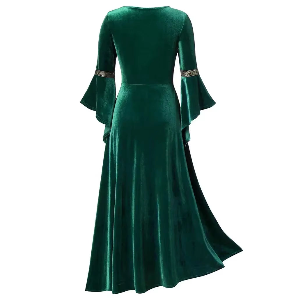 Halloween Women Dress Costumes for Women Long Sleeve Medieval Cosplay Vintage Vampire Witch Victorian Gothi Bandage Dress