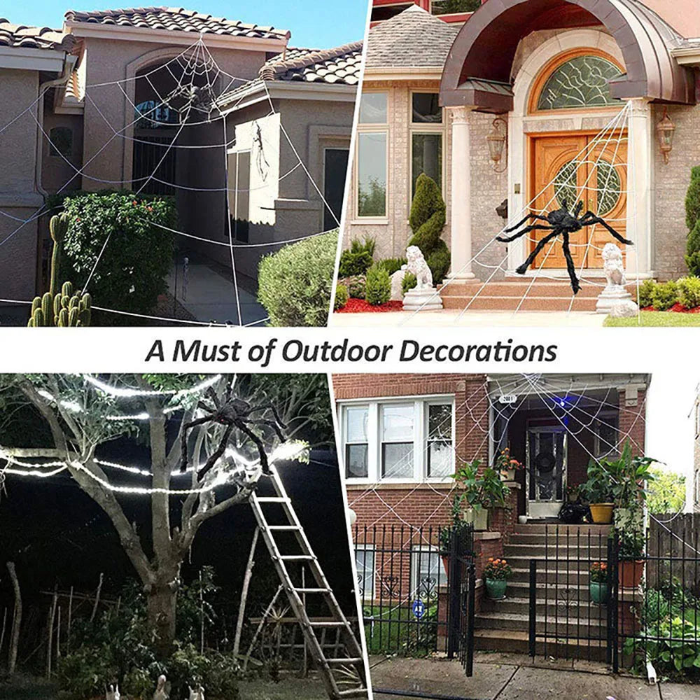 Halloween Triangle Spider Web,5M Large Plush Simulation Spider Web,Haunted Home Outdoor Yard Decoration Props