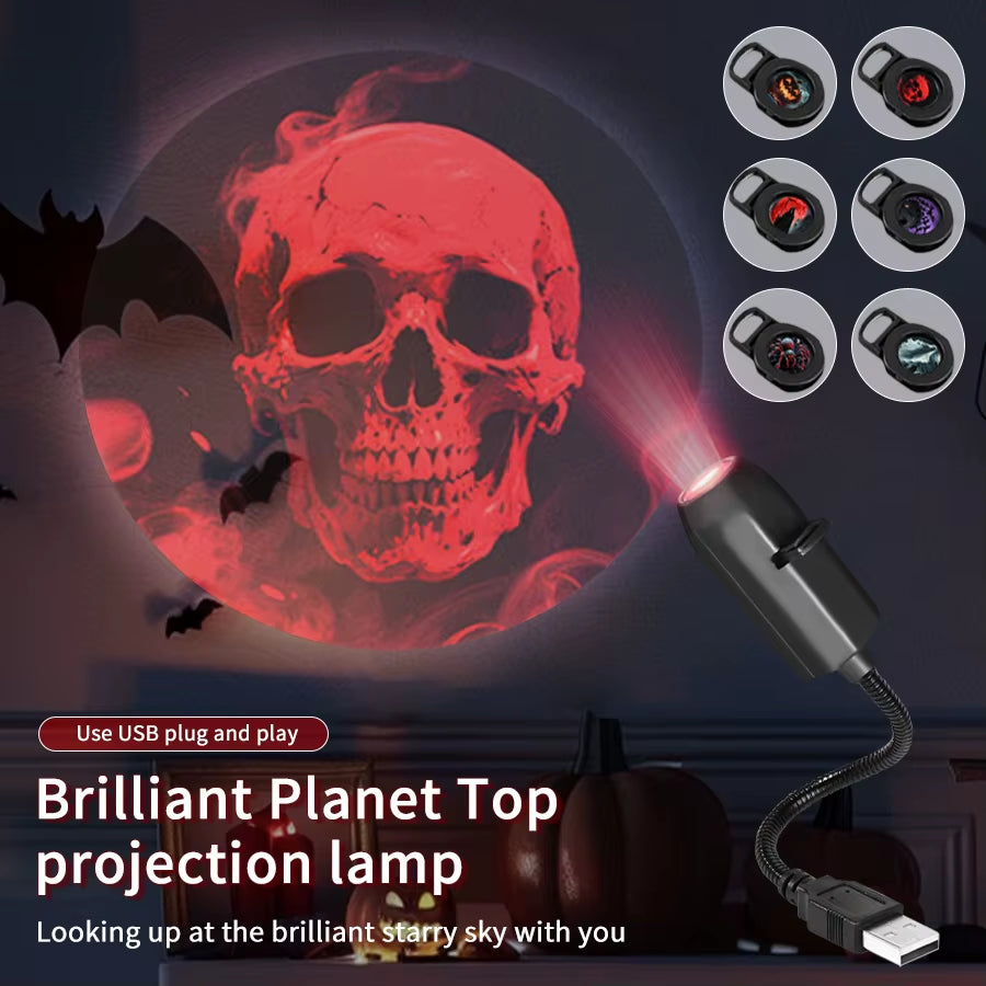 Halloween Led Projection Night Light Pumpkin Ceiling Wall Lamp USB Moon Projector Christmas Atmosphere Mood Light Room Decor