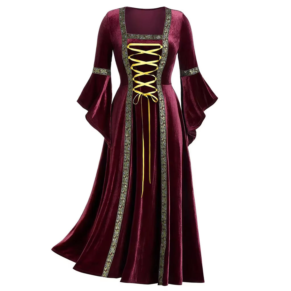 Halloween Women Dress Costumes for Women Long Sleeve Medieval Cosplay Vintage Vampire Witch Victorian Gothi Bandage Dress