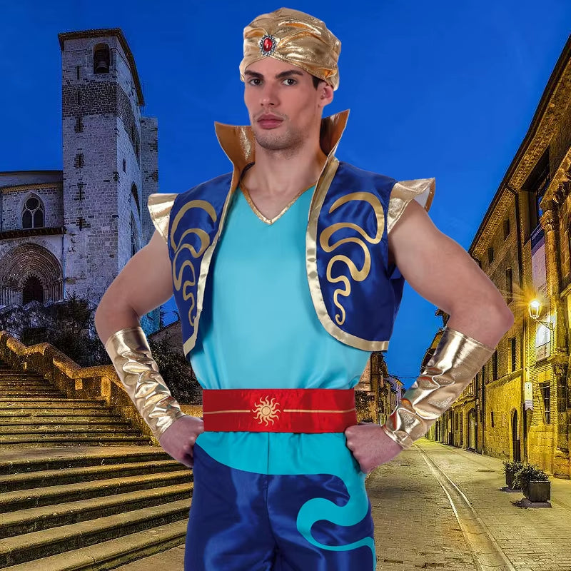 Halloween Fashion New Arab King Costume Aladdin Magic Lamp Prince Carnival Party Adult Men and Boys Stage Performance Costume