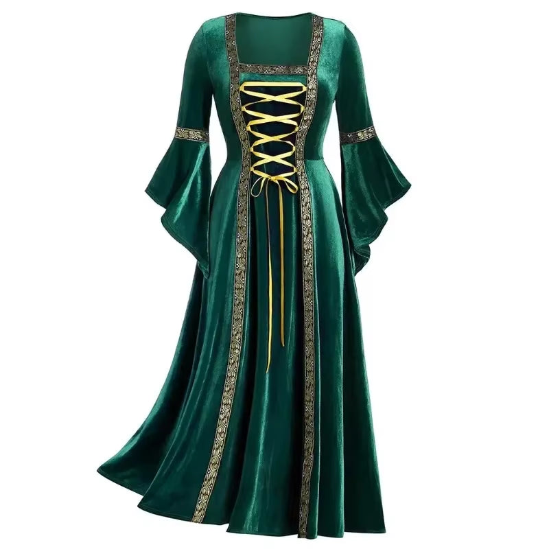 Halloween Women Dress Costumes for Women Long Sleeve Medieval Cosplay Vintage Vampire Witch Victorian Gothi Bandage Dress